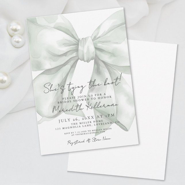 Convite Chá de Bebê Elegante com Laço Verde (Elegant Green Bow Bridal Shower Invitation)