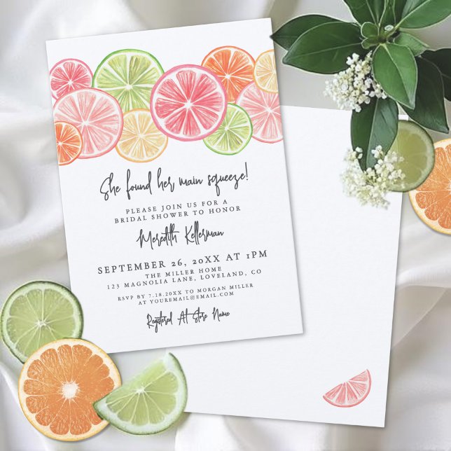 Convite Chá de Bebê Elegante com Laranja e Limão (Elegant Main Squeeze Citrus Bridal Shower Invitation)