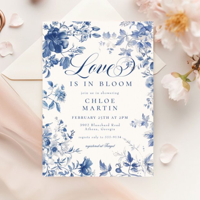 Convite Chá de Bebê Elegante com Toile Azul de Chinoiserie (Criador carregado)