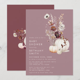 Convite Chá de Bebê Elegante de Abóbora Floral de Outono