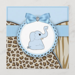 Convite Chá de Bebê Elegante de Elefante Marrom e Azul