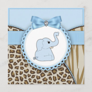Convite Chá de Bebê Elegante de Elefante Marrom e Azul