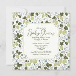 Convite Chá de Bebê Elegante de Groselha e Flores Azuis