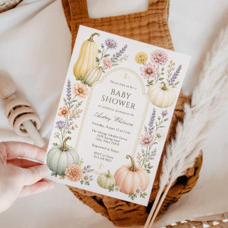 Convite Chá de Bebê Elegante de Outono | Abóboras de Flore
