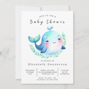 Convite Chá de Bebê Elegante e Editável do Baleia