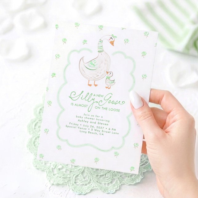 Convite Chá de Bebê Elegante e Neutro Silly Goose (Silly Goose Gender Neutral Baby Shower Invitations)
