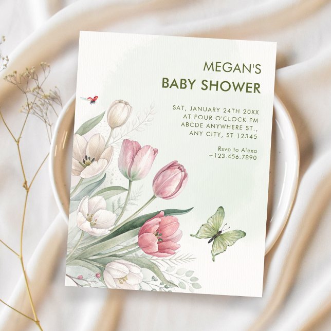 Convite Chá de bebê elegante em aquarela floral (Criador carregado)