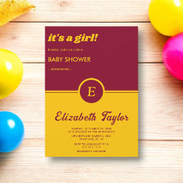 Convite Chá de Bebê Elegante em Burgundy e Dourado