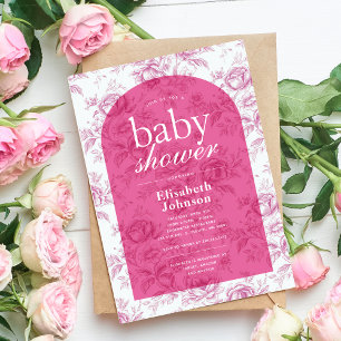 Convite Chá de Bebê Elegante em Rosa com Chinoiserie