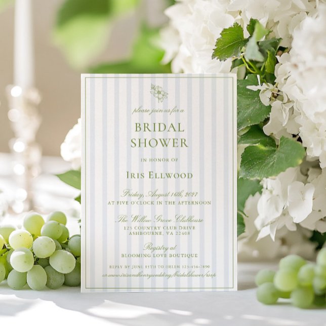 Convite Chá de Bebê Elegante em Verde e Azul (Elegant Sage Green & Blue Bridal Shower Invitation)