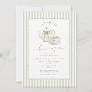 Convite Chá de Bebê Elegante em Verde Salvia com Listras