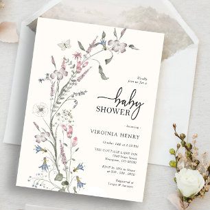 Convite Chá de Bebê Elegante Flor Silvestre