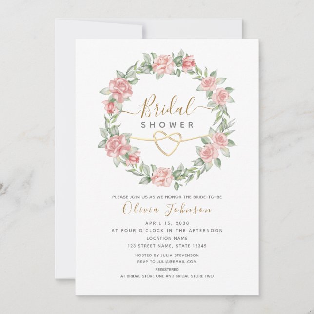 Convite Chá de Bebê Elegante Floral Rosa Bridal (Frente)