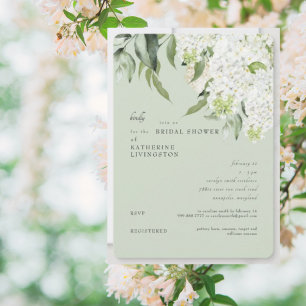 Convite Chá de Bebê Elegante Hortênsia Verde Claro