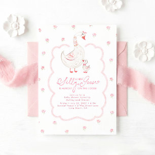 Convite Chá de Bebê Elegante Menina Rosa Silly Goose