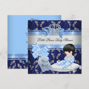 Convite Chá de Bebê Elegante Menino Príncipe Azul Coroa