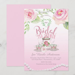 Convite Chá de Bebê Elegante Pink Roses & Pearls