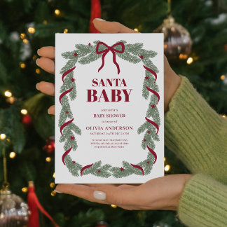 Convite Chá de Bebê Elegante Santa Baby Arco Vermelho