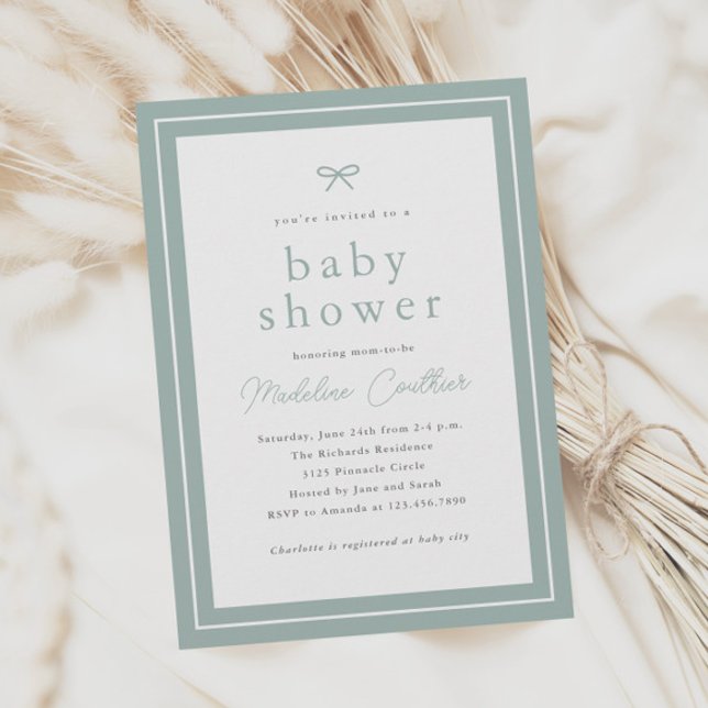 Convite Chá de Bebê Elegante Simples Sage Neutro (Simple classic sage green gender neutral baby shower invitations.)