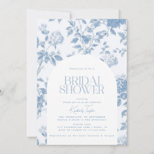 Convite Chá de Bebê Elegante Toile De Jouy Hydrangea Azul