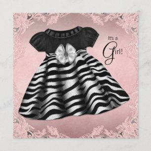 Convite Chá de Bebê Elegante Zebra Rosa