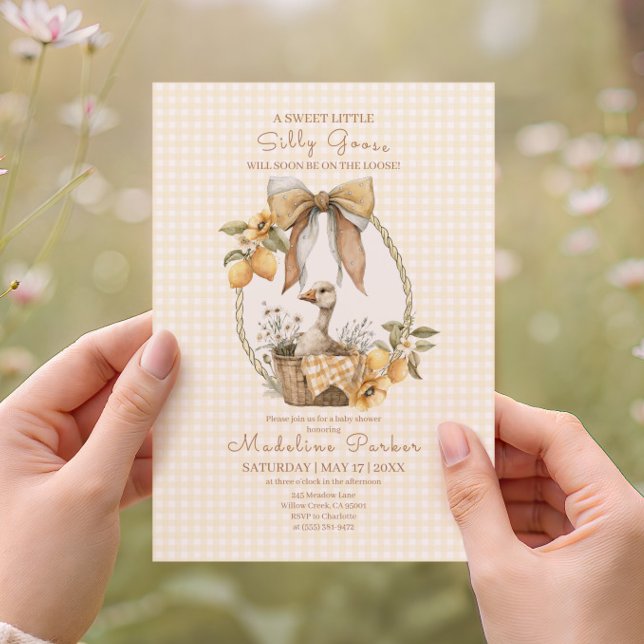 Convite Chá de Bebê em Aquarela de Limão Silly Goose (Criador carregado)