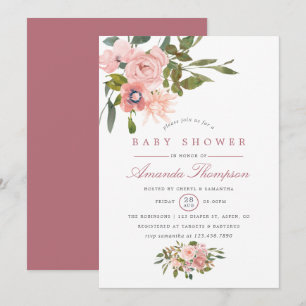 Convite Chá de Bebê em Aquarela Floral Beije e Dourado Ros