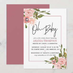 Convite Chá de Bebê em Aquarela floral Beije e Dourado Ros