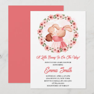 Convite Chá de Bebê em Aquarela Floral Coelhinho
