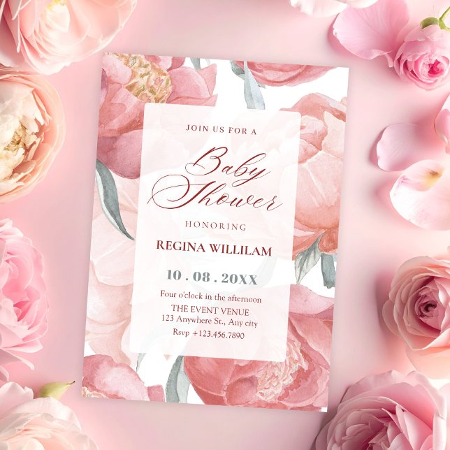 Convite Chá de bebê em aquarela floral rosa (Criador carregado)