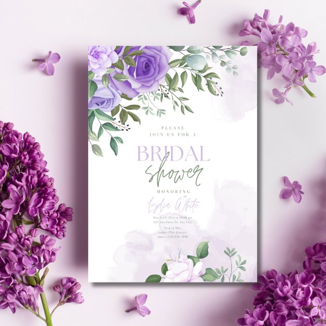 Convite Chá de Bebê em Aquarela Lilás, Chá Lavanda (Criador carregado)