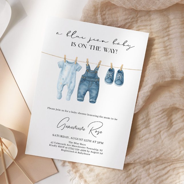 Convite Chá de Bebê em Azul Jeans (Criador carregado)