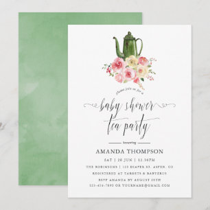 Convite Chá de Bebê em Blush e Verde Sage Floral