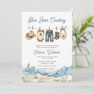 Convite Chá de Bebê em Jeans Azul Western