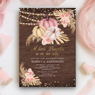 Convite Chá de Bebê em Madeira Rosa Po dusty Boho Abóbora
