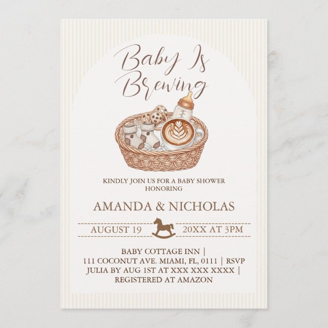 Convite Chá de Bebê em Preparação Listras de Baby Shower (Frente)