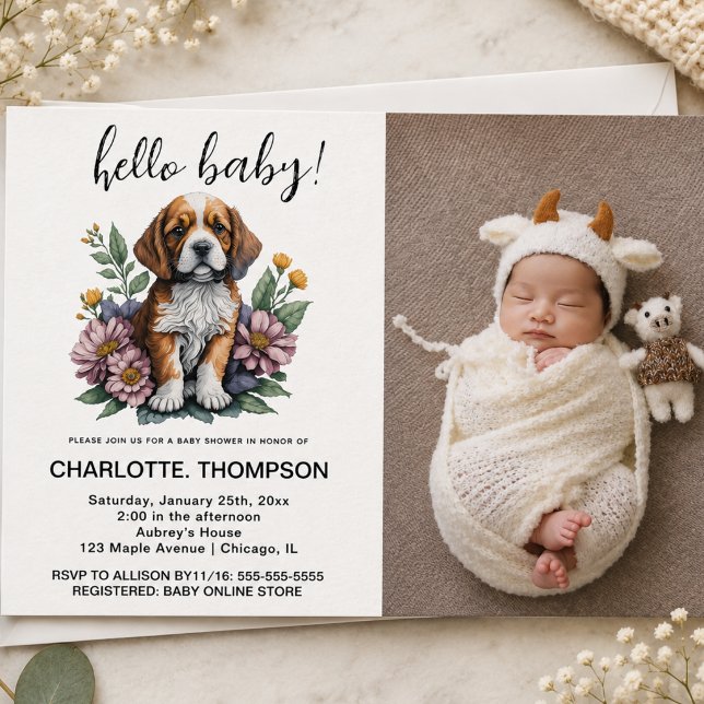 Convite Chá de Bebê em Terracota de Cachorrinho Moderno (Modern Puppy Dog Terracotta Baby Shower Invitation)