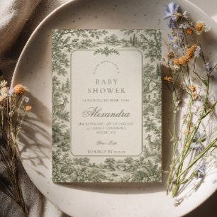 Convite Chá de Bebê em Verde Salvia com Chinoiserie Toile