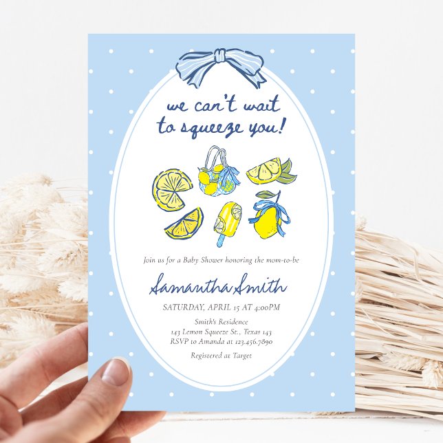 Convite Chá de Bebê Espreme Limão Você (We can't wait to Squeeze you Lemon Baby Shower Invitation)