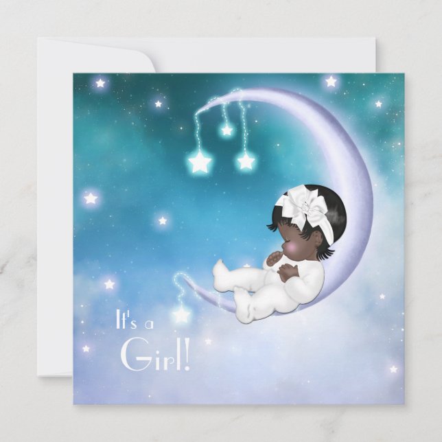 Convite Chá de Bebê Étnica da Lua Roxa (Frente)