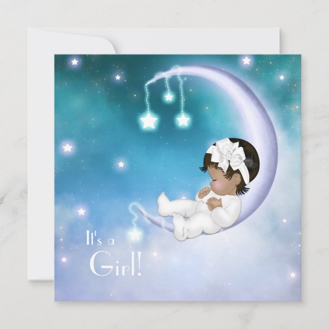 Convite Chá de Bebê Étnica da Lua Roxa (Frente)