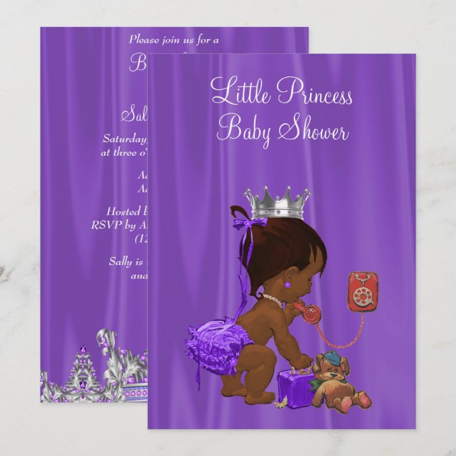 Convite Chá de Bebê Étnico Princesa (Frente/Verso)