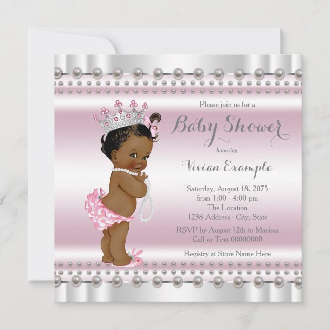Convite Chá de Bebê Étnico Princesa Afro-Americana Pearl (Frente)