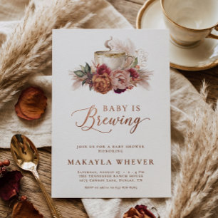 Convite Chá de Bebê Fall Floral Baby is Brewing Coffee Bab