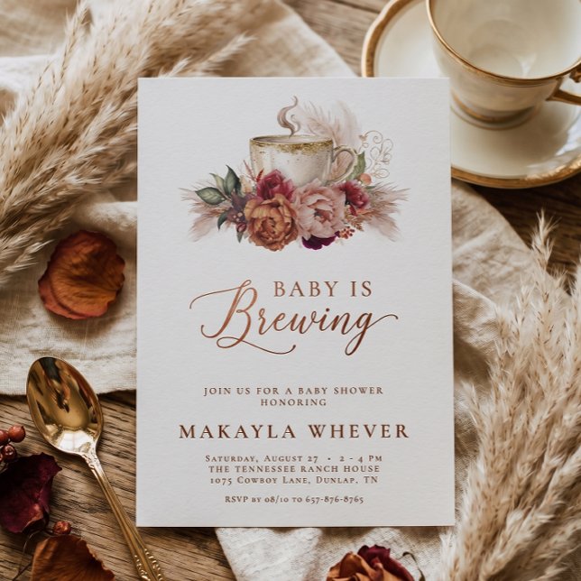 Convite Chá de Bebê Fall Floral Baby is Brewing Coffee Bab (Criador carregado)