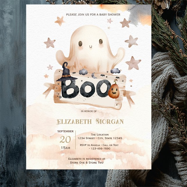 Convite Chá de Bebê Fantasma Bonito com Laço (Criador carregado)