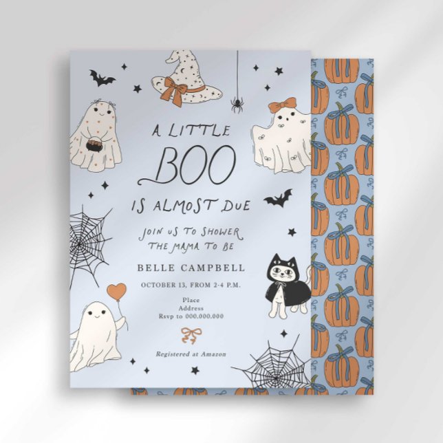 Convite Chá de Bebê Fantasminha Azul Préppy Little Boo (Criador carregado)