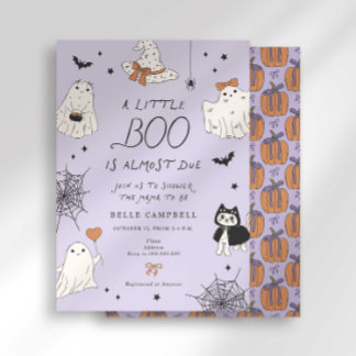 Convite Chá de Bebê Fantasminha Préppy Roxo Little Boo