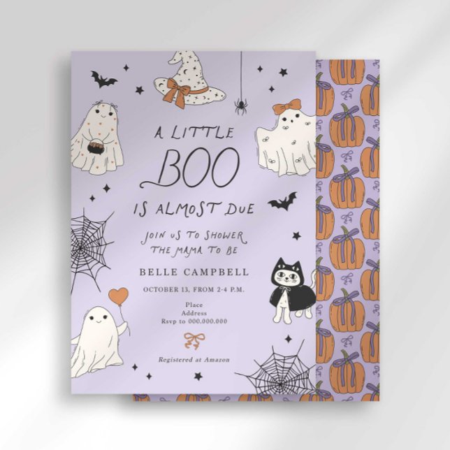 Convite Chá de Bebê Fantasminha Préppy Roxo Little Boo (Criador carregado)