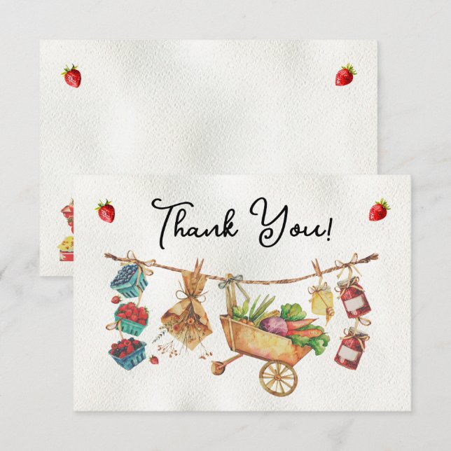 Convite Chá de Bebê Farmers Market - Bilhete de Agradecime (Frente/Verso)